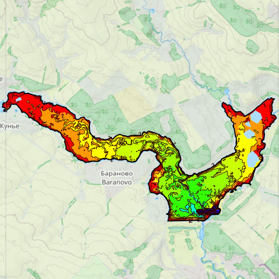 Карта глубин Старооскольского водохранилища